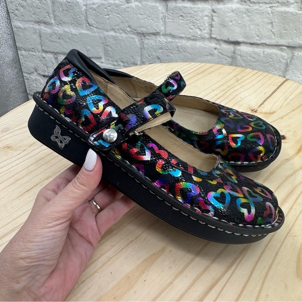 Alegria Belle Neon Love  Mary Jane Shoes Colorful Heart Pattern EU 36 US 6-6.5
